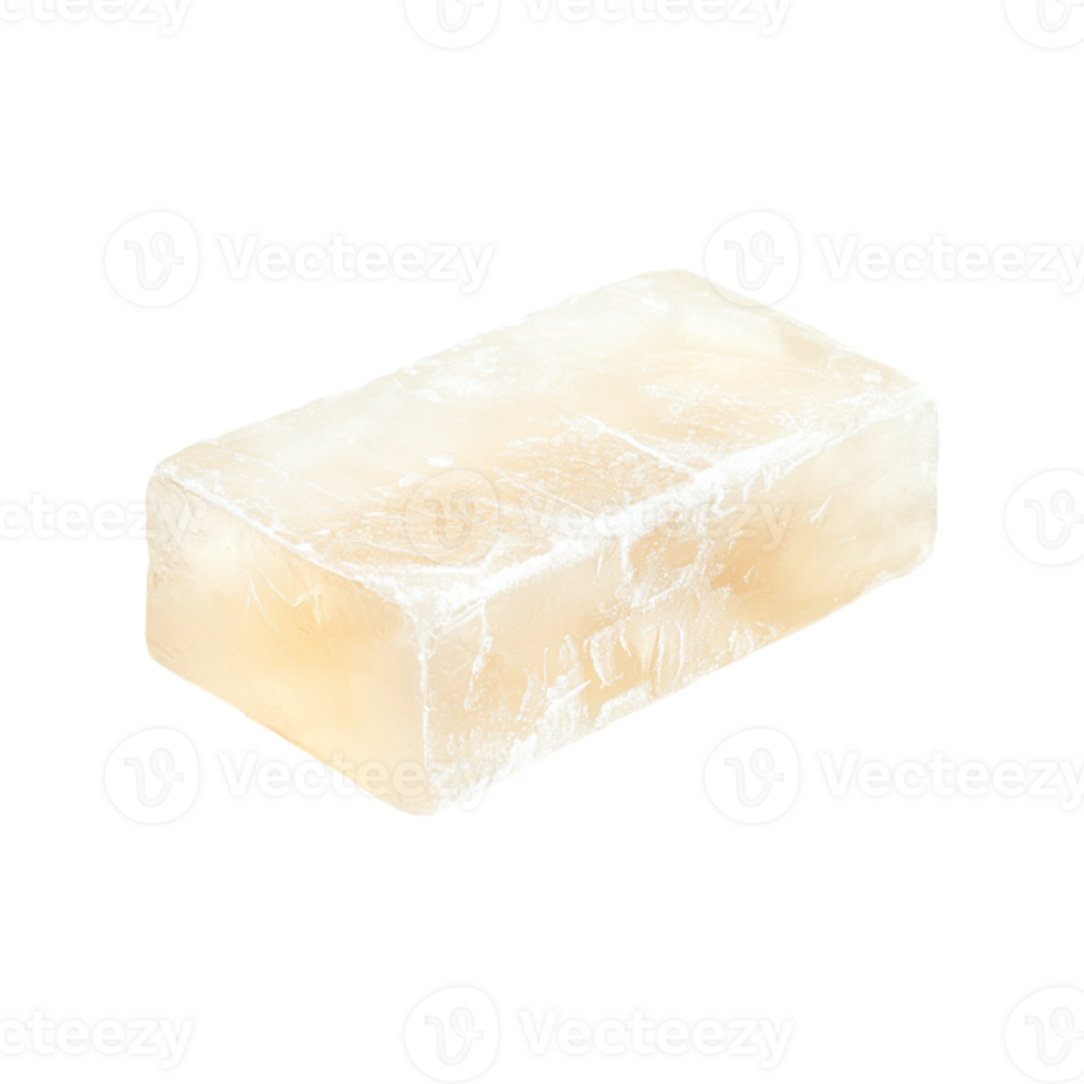 A block of translucent beige soap on white background, png