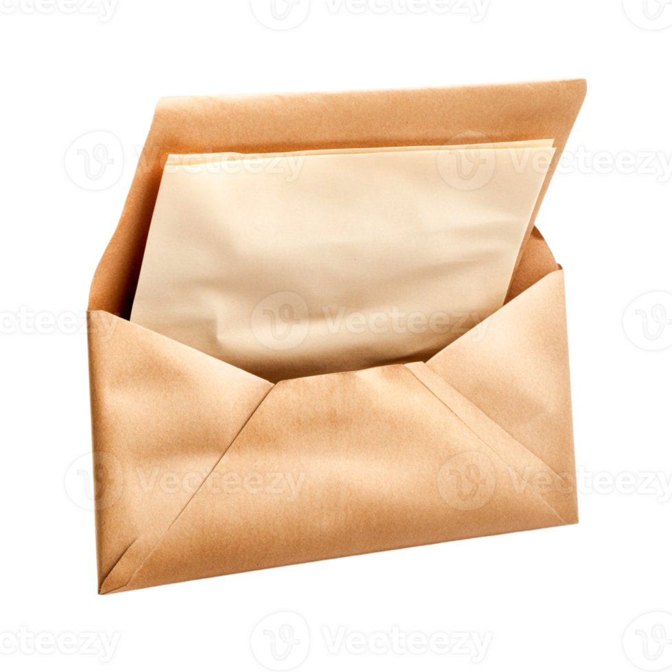 Brown paper envelope with blank note inside waiting to be sent png