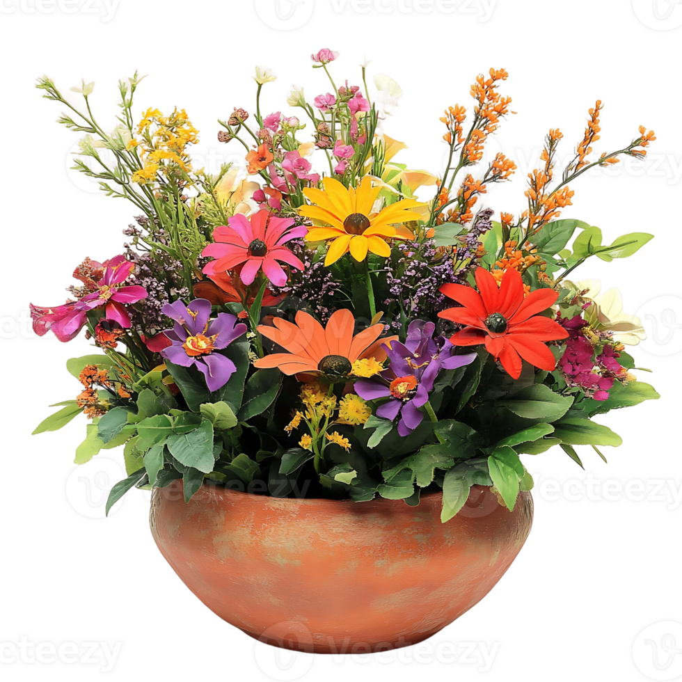 Bright Flower Arrangement in a Terracotta Pot png