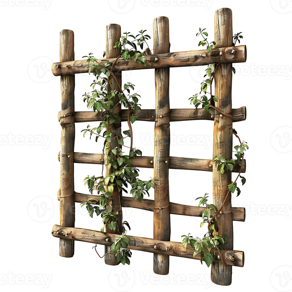 Wooden Trellis with Lush Green Climbing Vines png