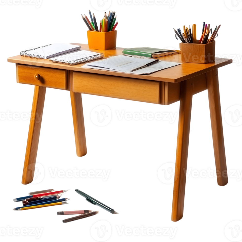 Sleek Writing Desk with Stationery Arrangement png