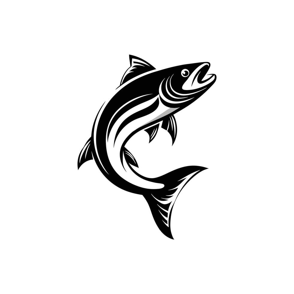 Jumping Salmon Shadow Illustration Design on White Background vector