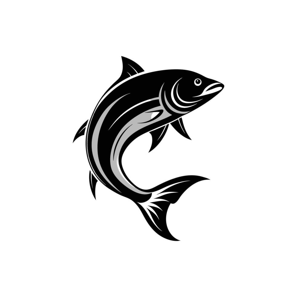 Elegant Swimming Salmon Silhouette Illustration Design vector
