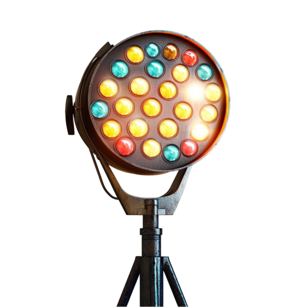 Spotlight on Tripod with Many Colored Lights on Transparent Background png