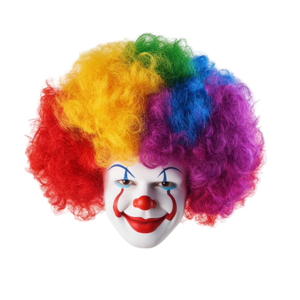 a clown wig with colorful hair on a transparent background png