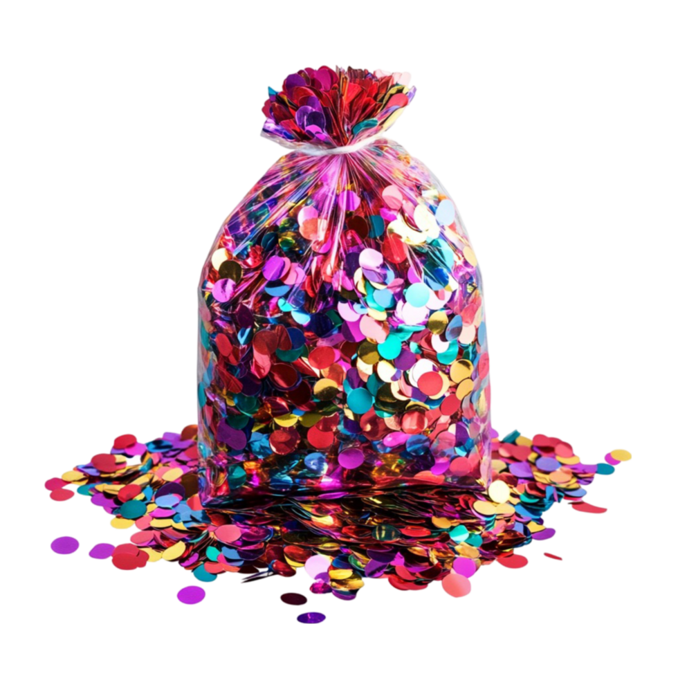 Bright Confetti in a Transparent Bag on Transparent Background png