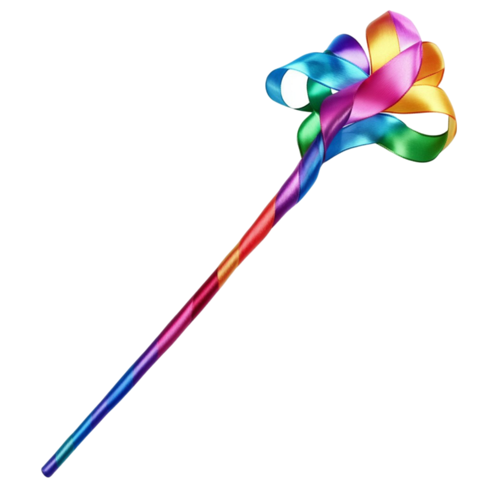 Rainbow Colored Wand with Bow on Transparent Background png