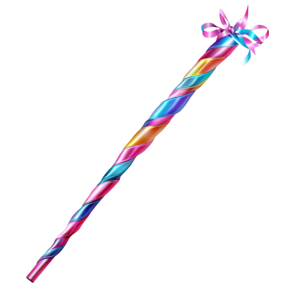 Colorful Rainbow Wand with Ribbon Bow on Transparent Background png
