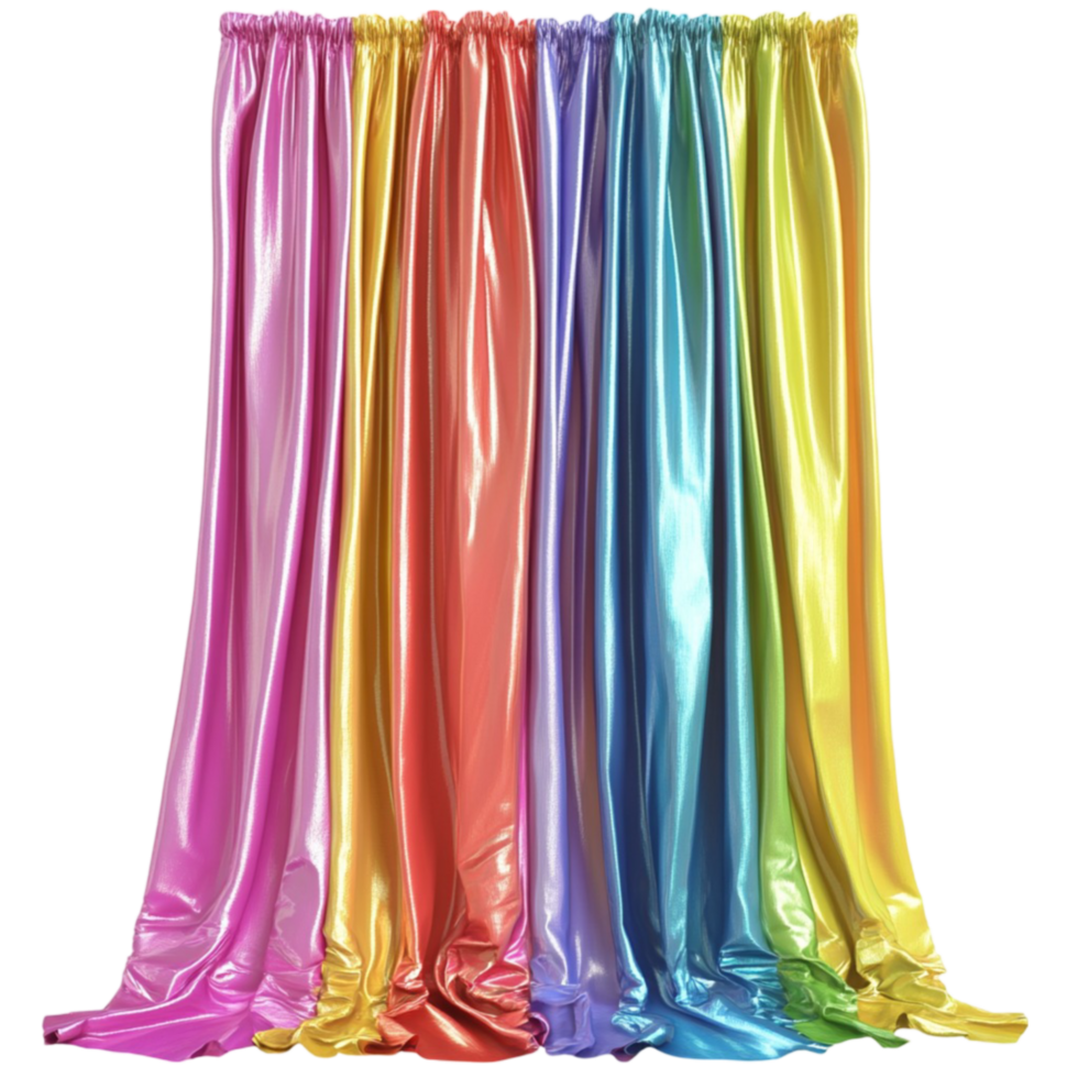 Colorful Fabric Curtain with Rainbow Design on Transparent Background png