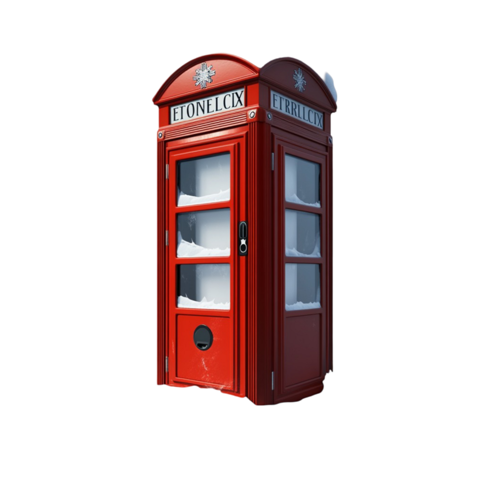 Red Telephone Box with Snow on Roof on Transparent Background png