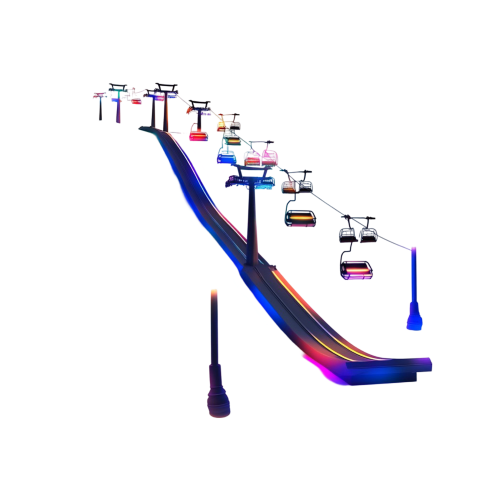 Snowy Mountain Ski Lift with Colorful Lights on Transparent Background png