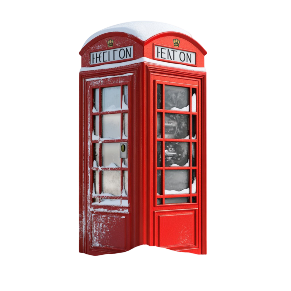 Red Telephone Booth with Snow on Transparent Background png