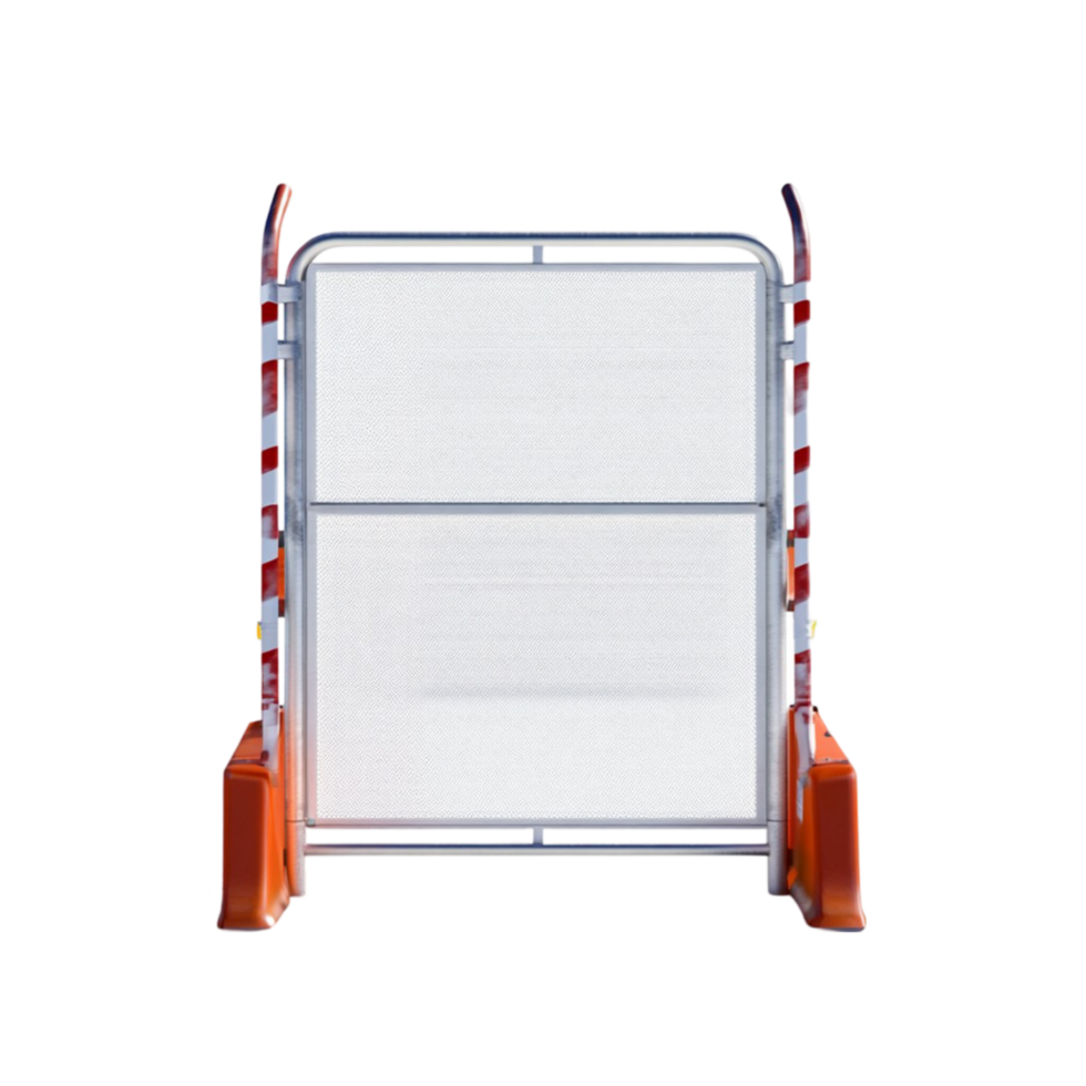 Temporary Construction Fence with Sign Isolated on Transparent Background png