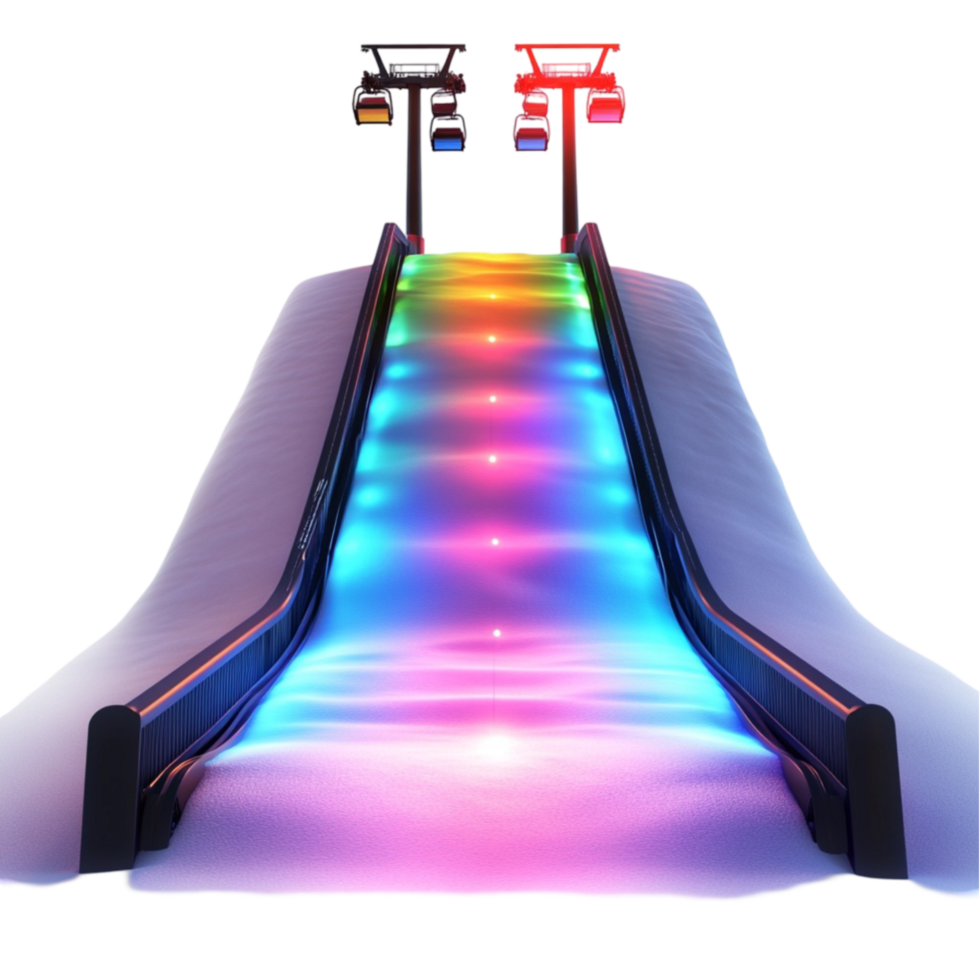 Rainbow-Colored Ski Slope with Lights on Transparent Background png