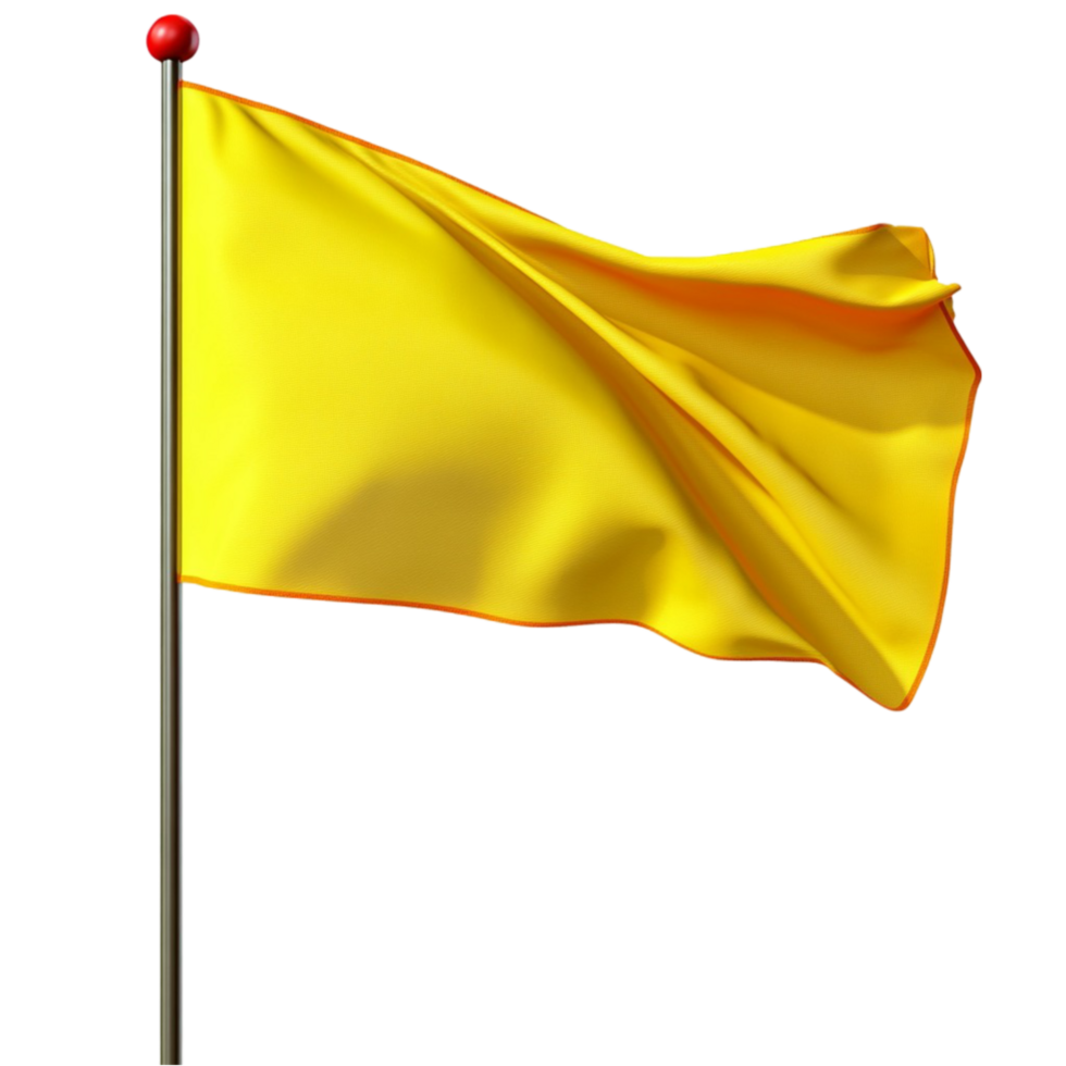 Bright Yellow Banner with Red Dot on Flagpole on Transparent Background png