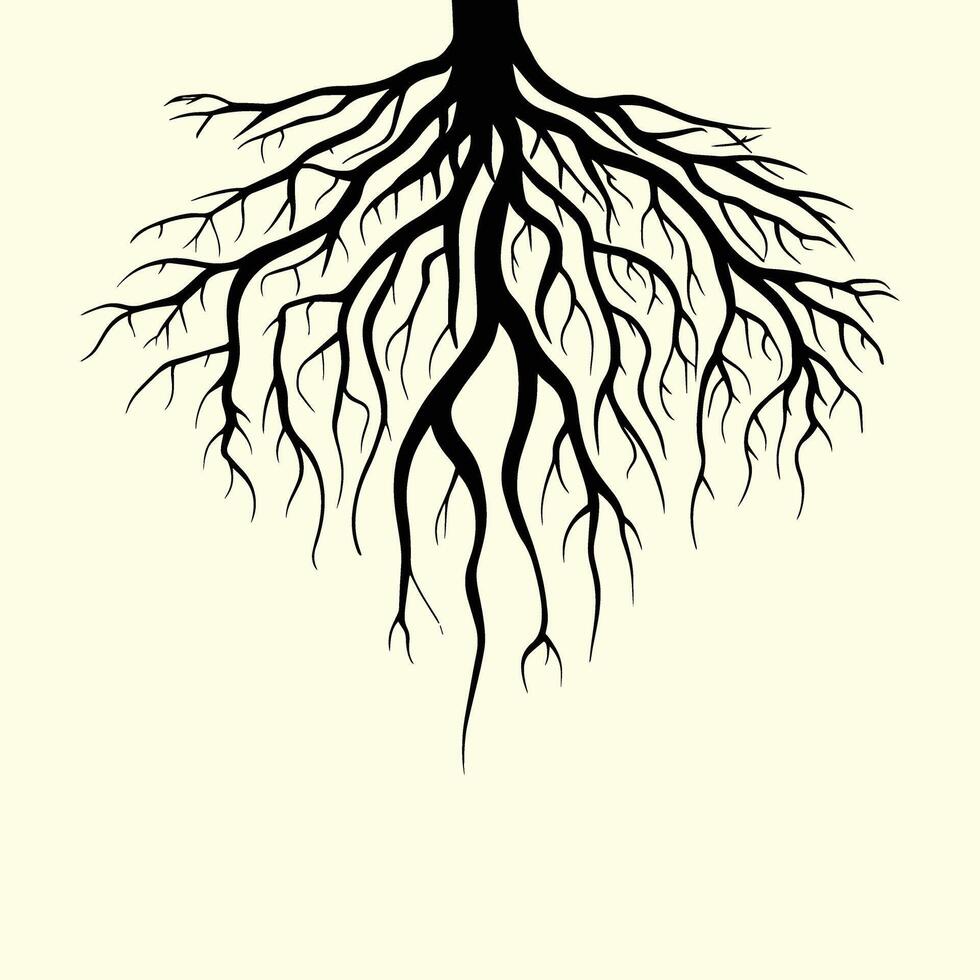 Black tree roots flat isolated design illustration. vector