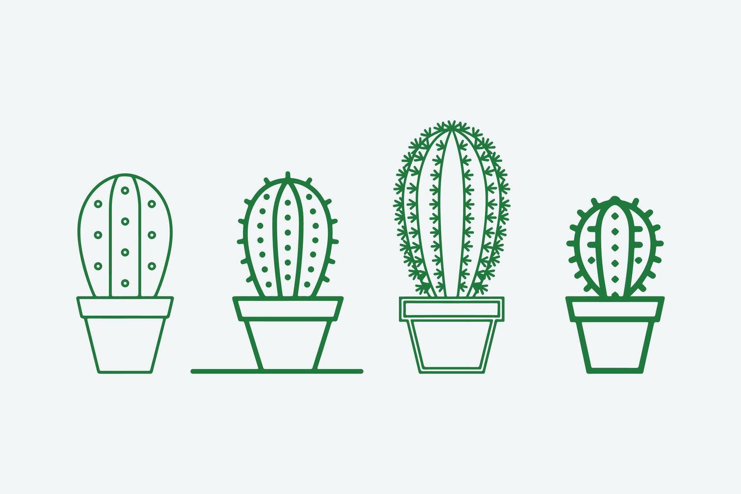 4 difference cactus icon set and cactus silhouette illustration design vector