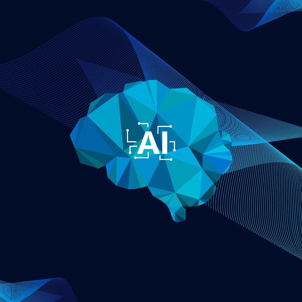 Human brain made from low poly triangles, technological ai brain futuristic, electrical brain artificial intelligence illustration vector