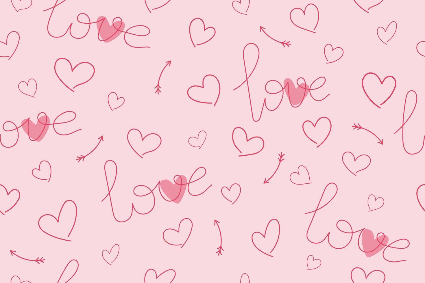 Seamless pattern with hand drawn decorative hearts, arrows. Cute romantic background with hearts. Romantic pattern for greeting cards, printing, gift wrapping. Festive background for Valentines Day vector