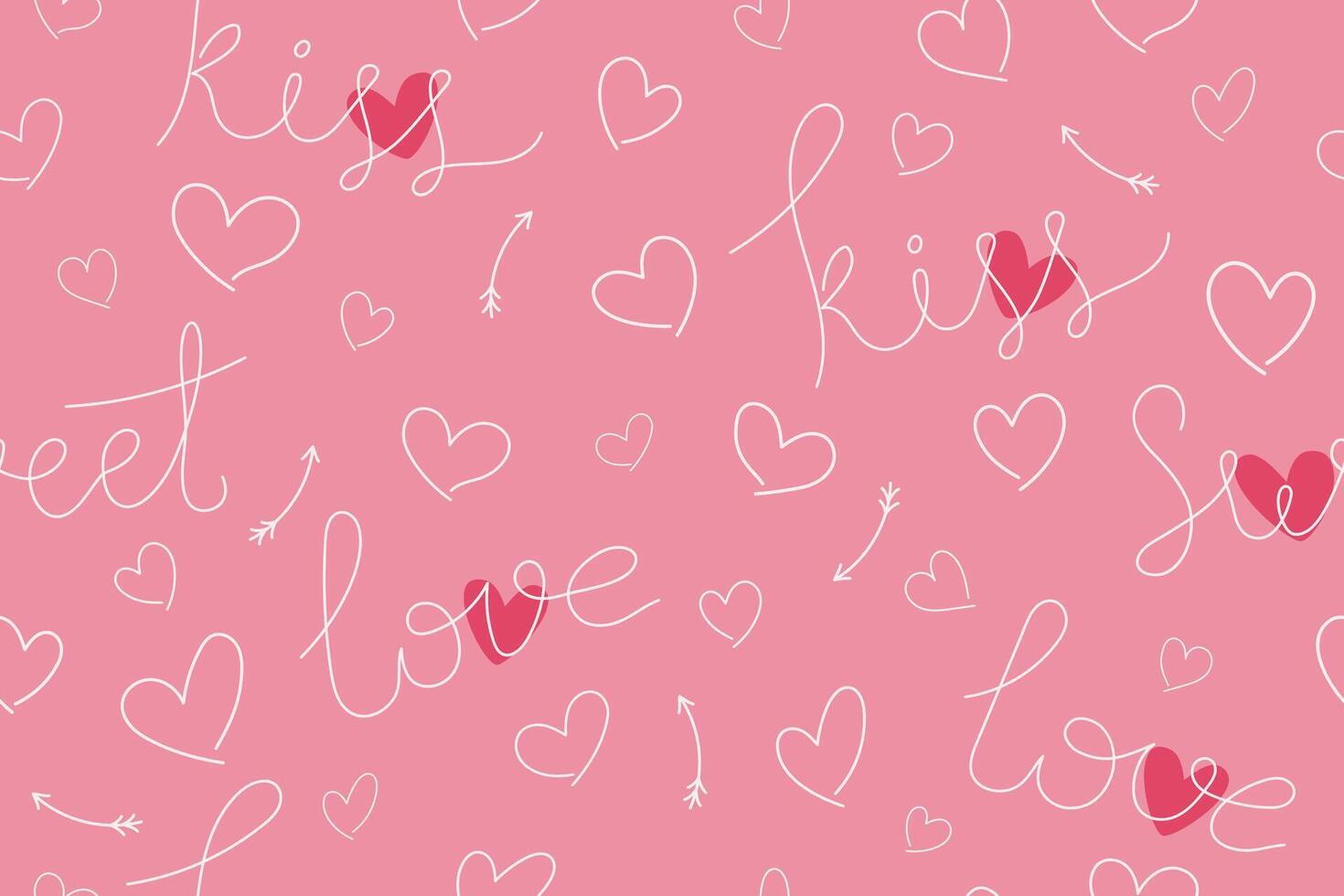 Seamless pattern with hand drawn decorative hearts, arrows. Cute romantic background with hearts. Romantic pattern for scrapbooking, printing, gift wrapping. Festive background for Valentines Day vector