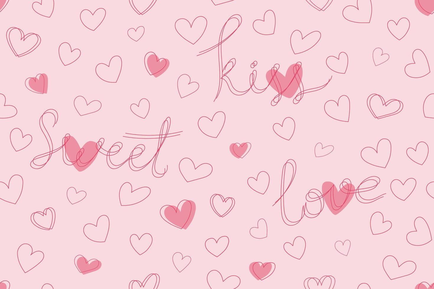 Seamless pattern with hand drawn hearts and hand written words. Cute romantic background. Romantic pattern for greeting cards, printing, gift wrapping. Festive background for Valentines Day vector