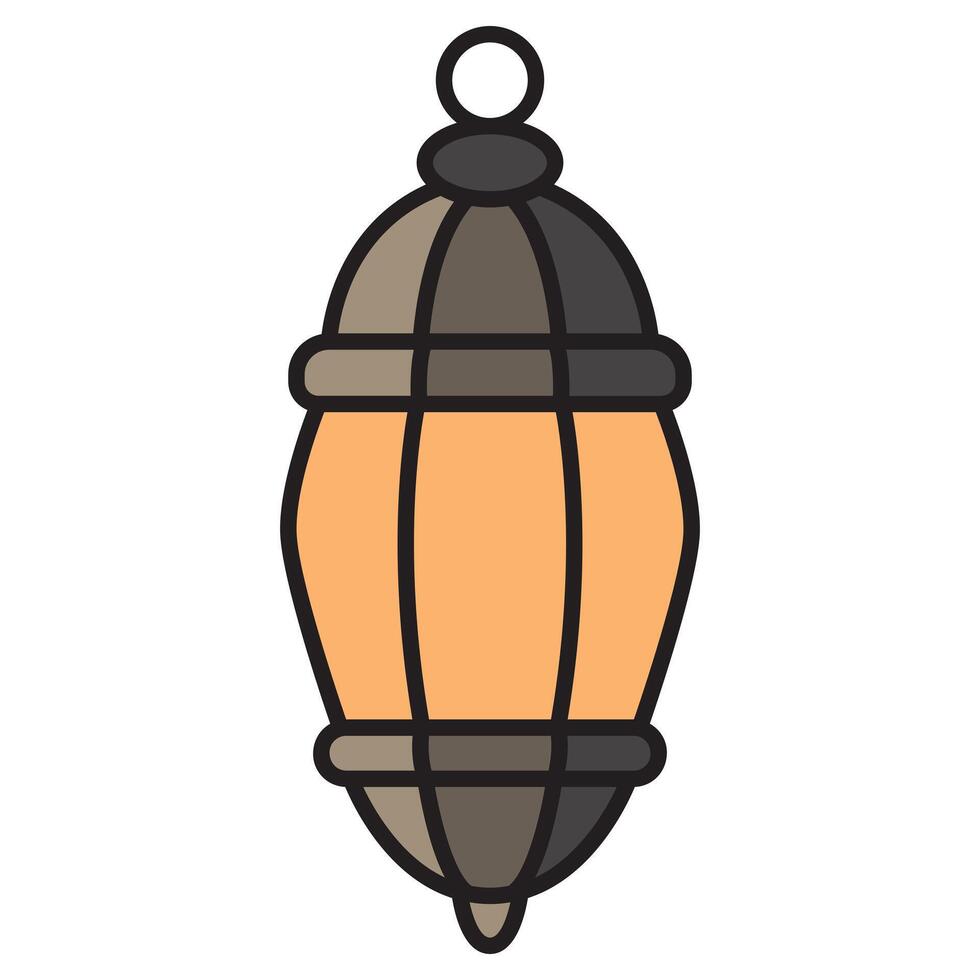 A detailed illustration of a classic street lamp, featuring an elegant metal pole with an ornate lantern emitting a warm glow. vector