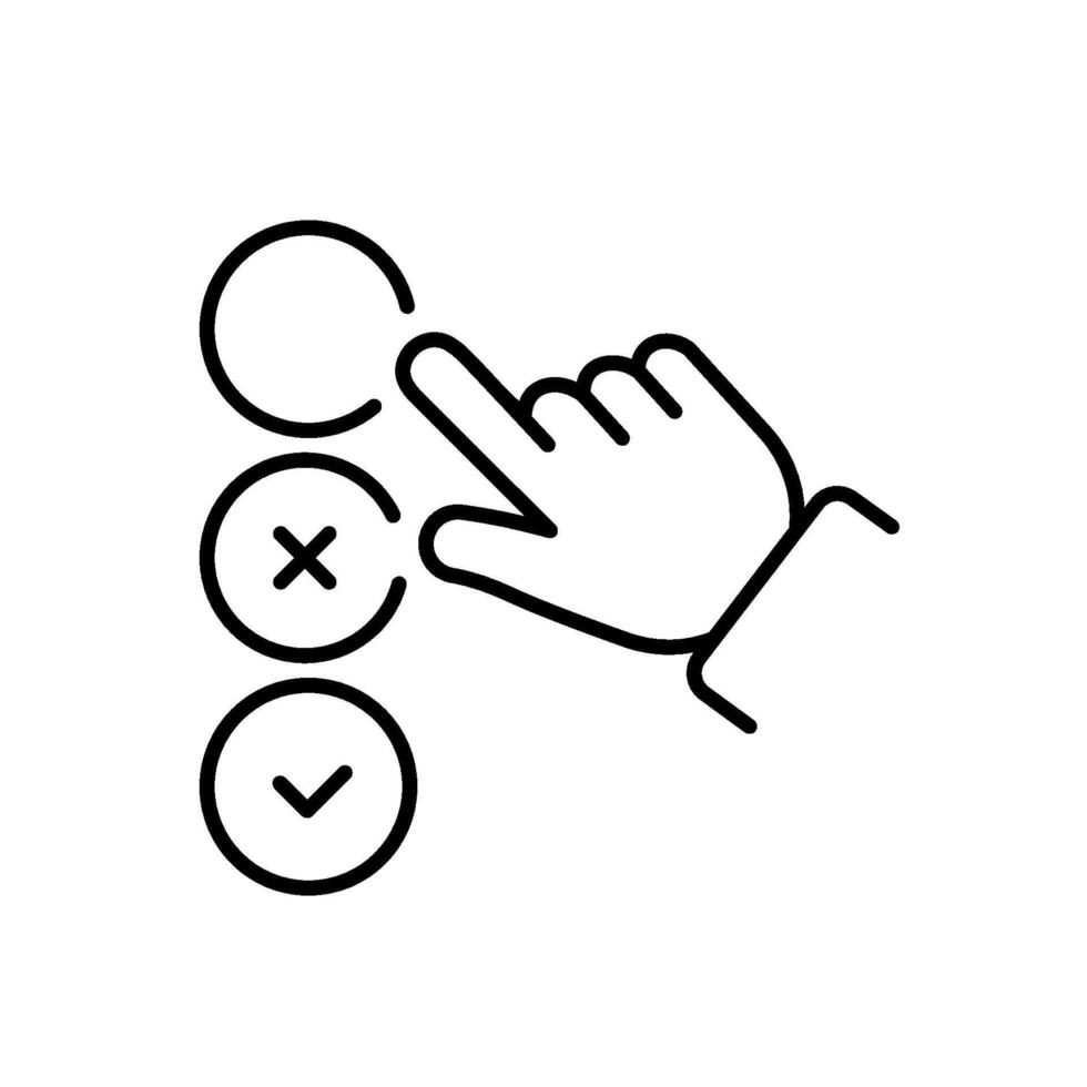 This icon is a clear representation of survey participation, showcasing a hand actively selecting various options. It is perfect for use in digital forms as well as questionnaires to gather feedback vector