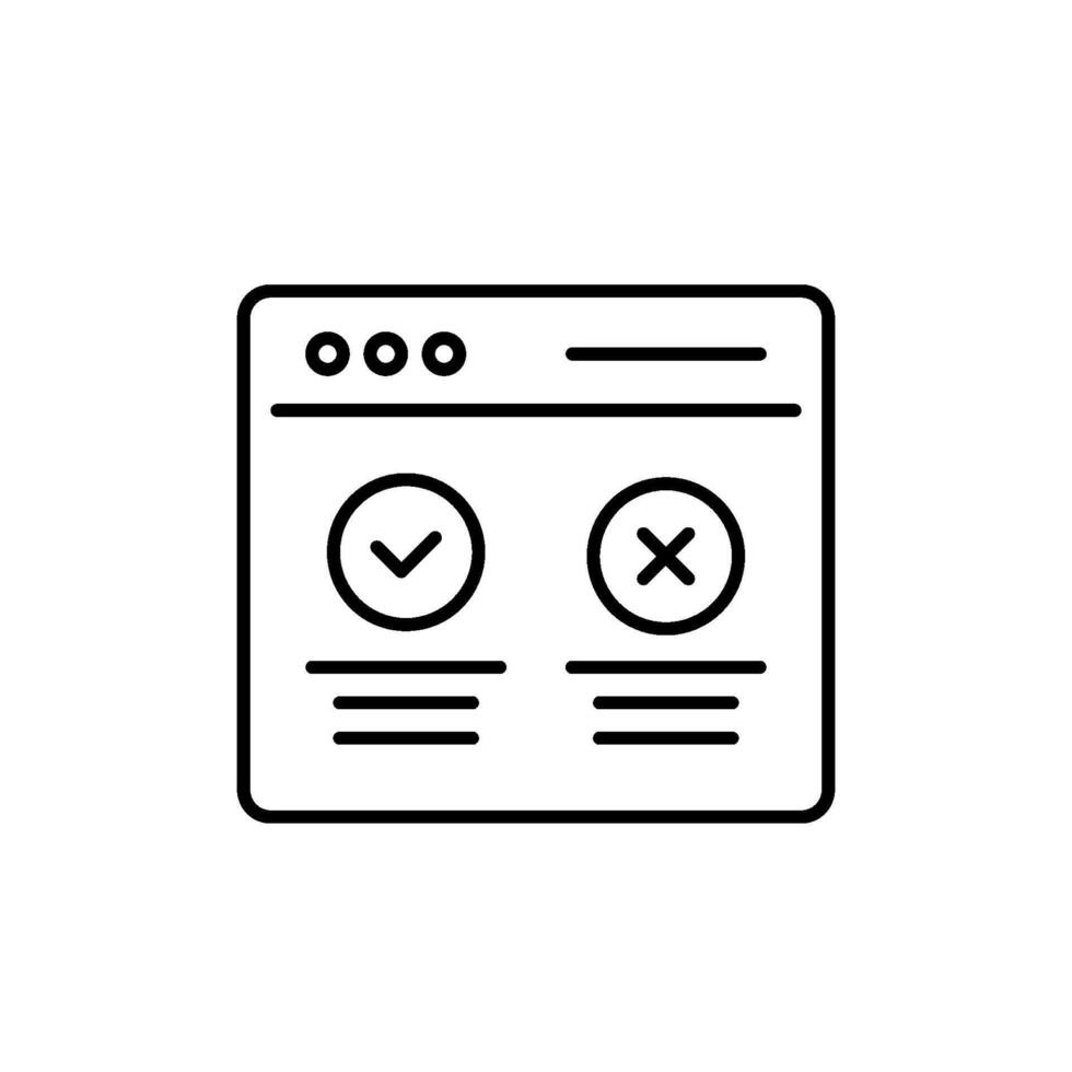 This simple yet effective line icon represents a detailed survey form with checks and crosses, ideal for illustrating user feedback and evaluation in UX design, enhancing understanding vector