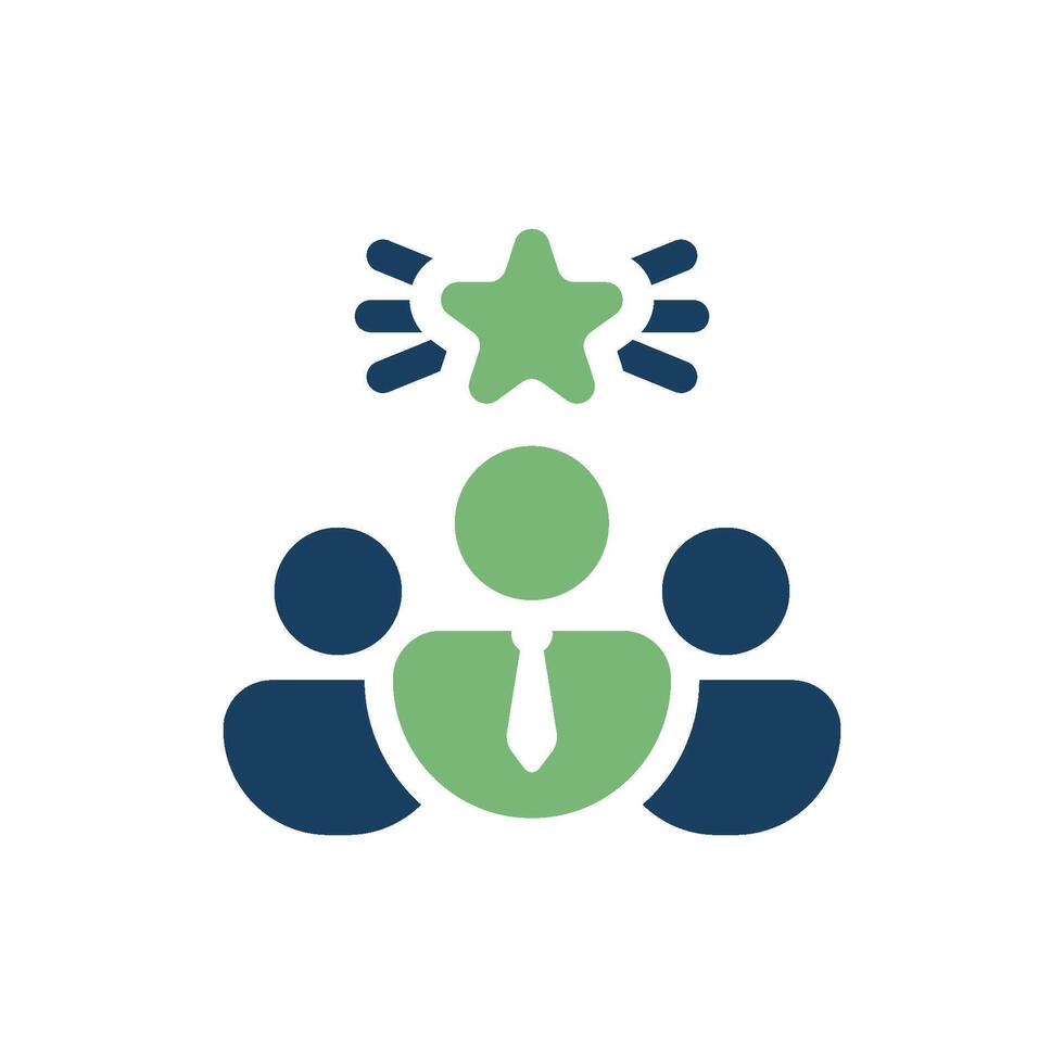 This icon represents strategic leadership with a central figure and a star, symbolizing guidance and teamwork, ideal for business themes, showcasing achievement and collaboration vector