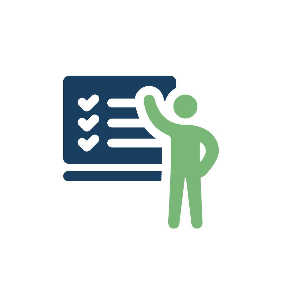 This icon depicts a person with a checklist, highlighting the importance of planning, organization, and strategic thinking across various professional settings and industries vector