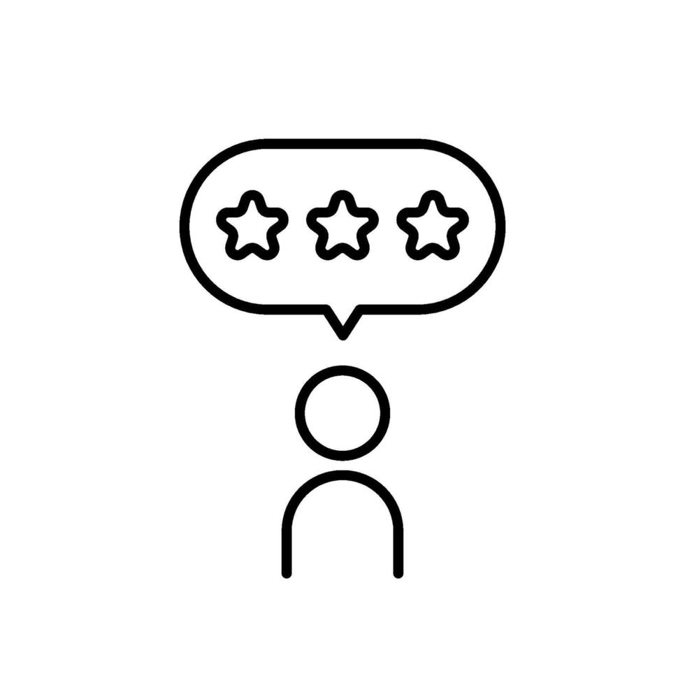 This is a minimalistic line icon that illustrates a person deep in thought while contemplating a 3star rating, which symbolizes the concept of customer feedback and the evaluation process vector