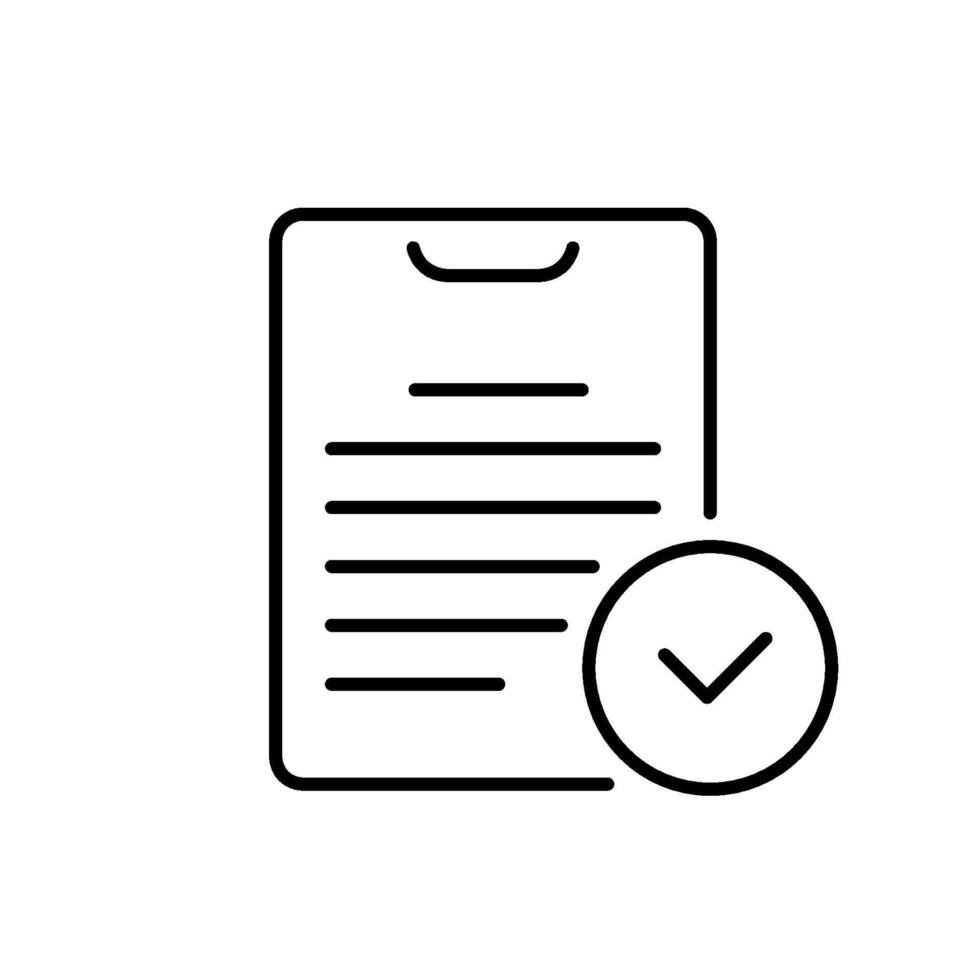 This is a straightforward and easily recognizable line icon illustrating a clipboard adorned with a checkmark, which effectively symbolizes surveys, assessments, and various data collection processes vector