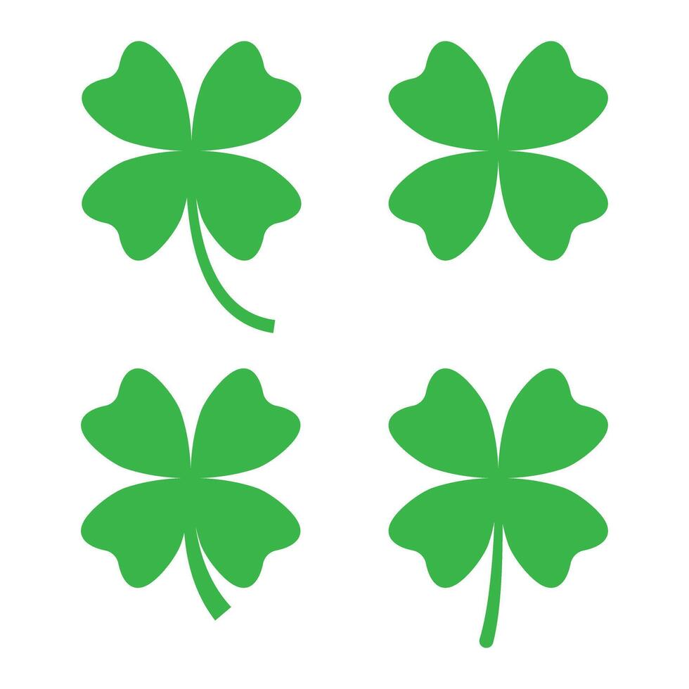 Four leaf clover green icons set. St. Patricks Day icons. vector