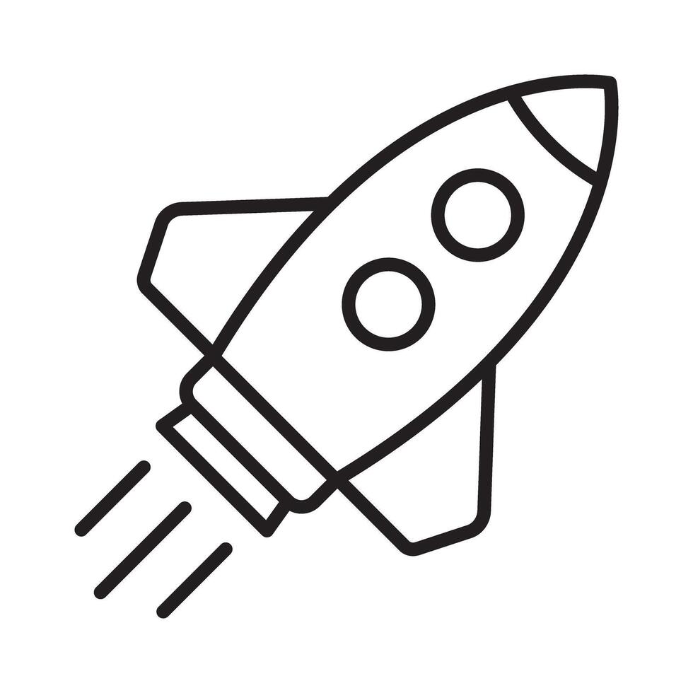 Rocket line icon. Cartoon flying rocket line icon. Expanded stroke. vector