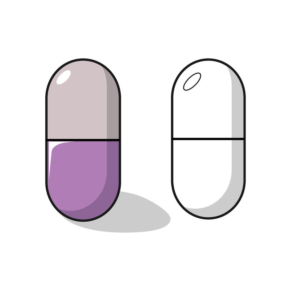 Medical capsule pill icon design with outline vector