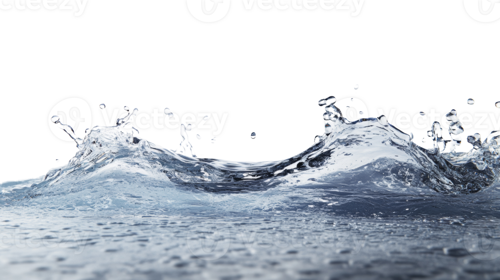 Water wave splash with droplets against black background png