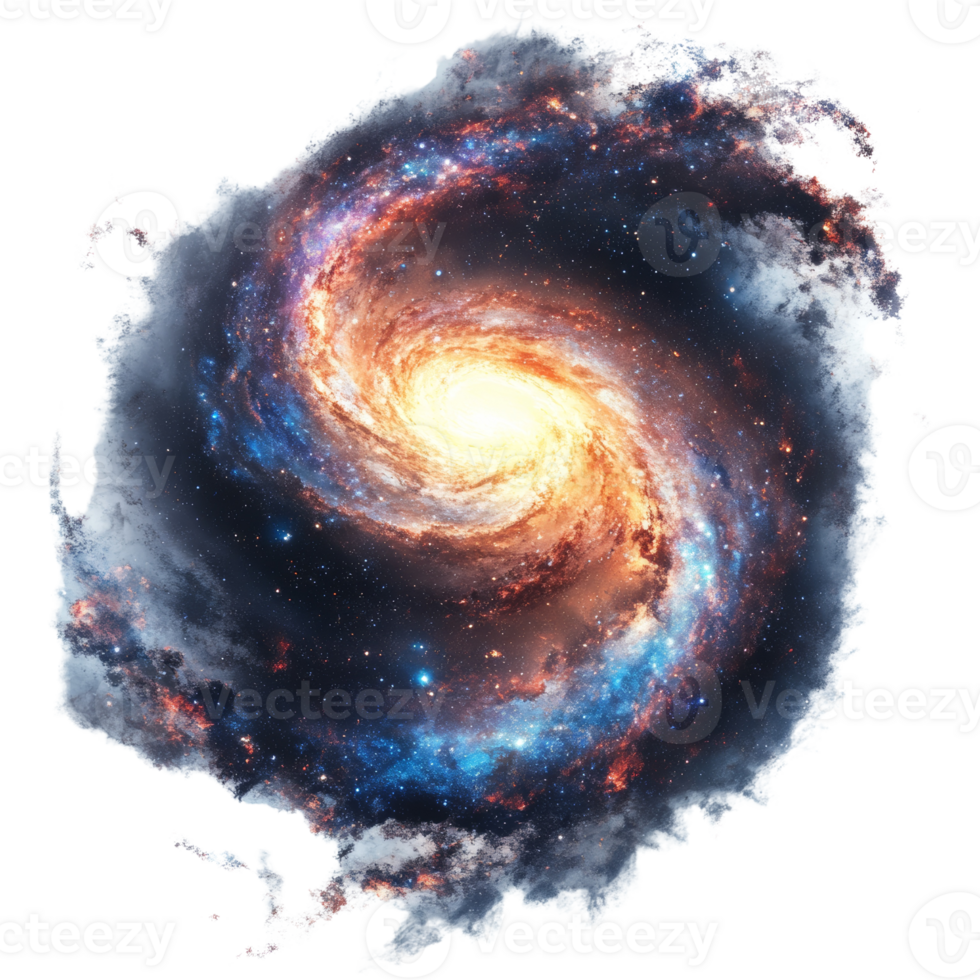 A swirling cosmic galaxy with vibrant colors and nebulae png
