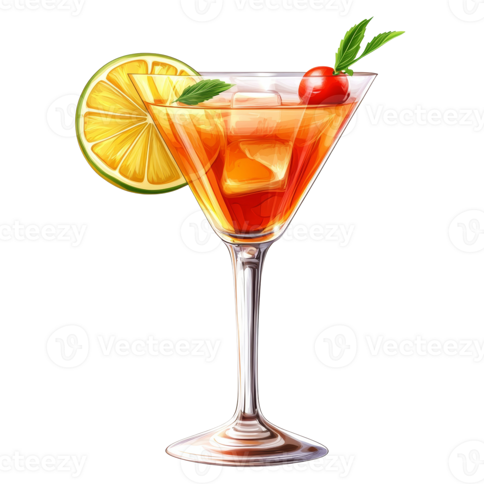 A refreshing cocktail garnished with lime and cherry png