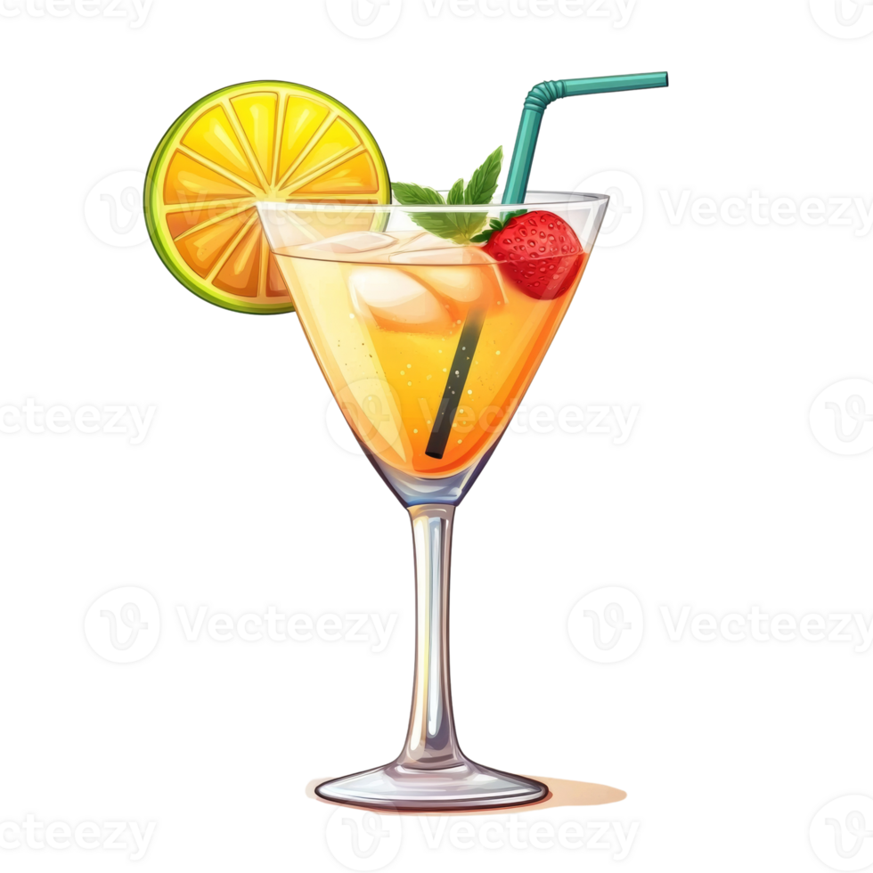 Refreshing Summer Cocktail with Orange and Strawberry png
