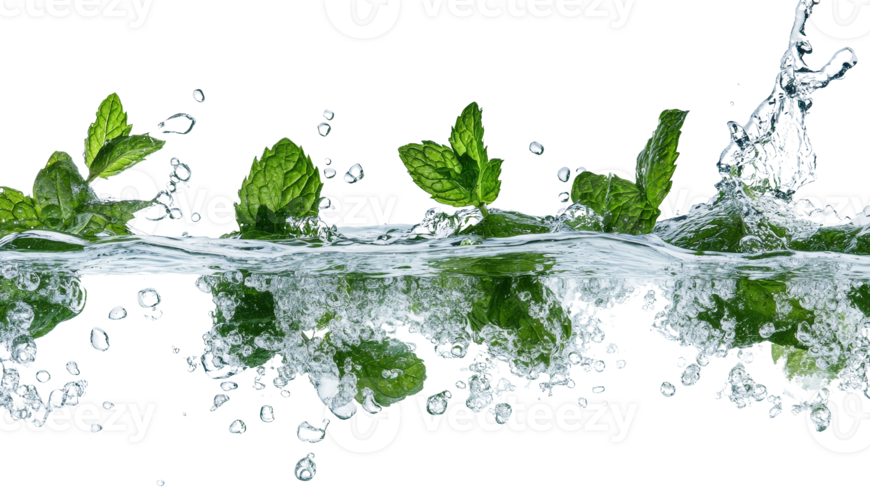Fresh Mint Leaves Splashing in Water. isolated png