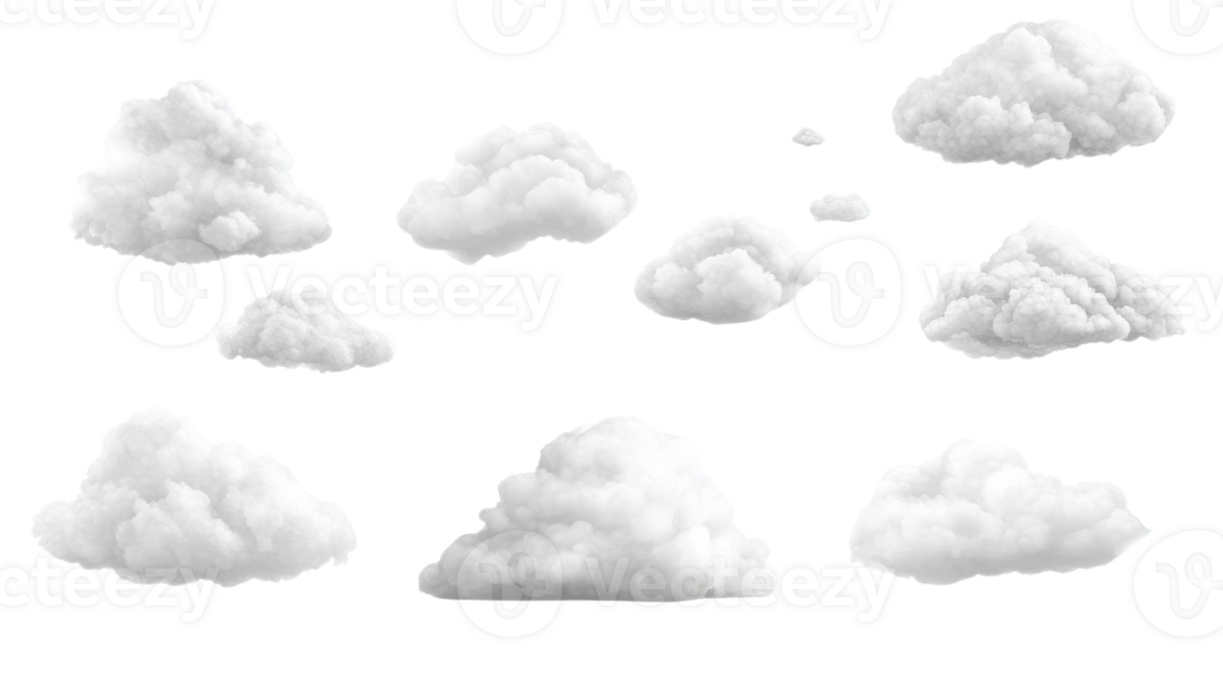 A collection of various sized white clouds png