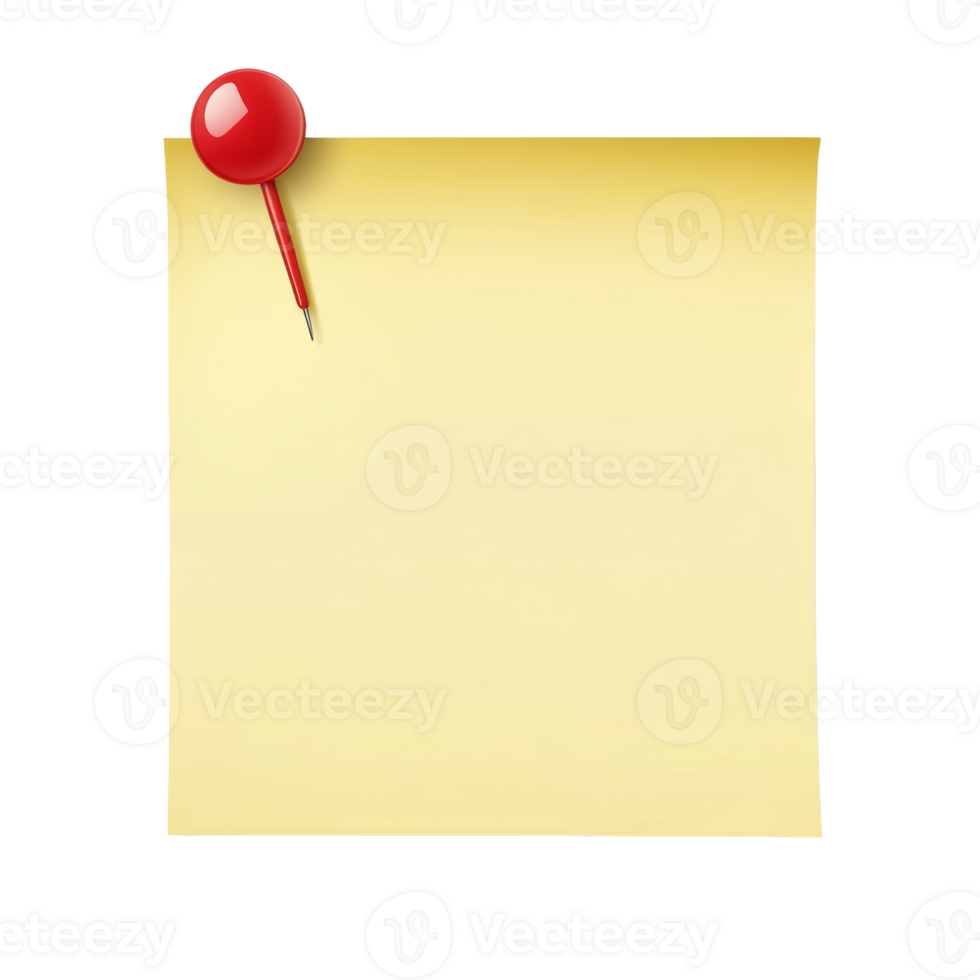 A yellow sticky note pinned with a red thumbtack png