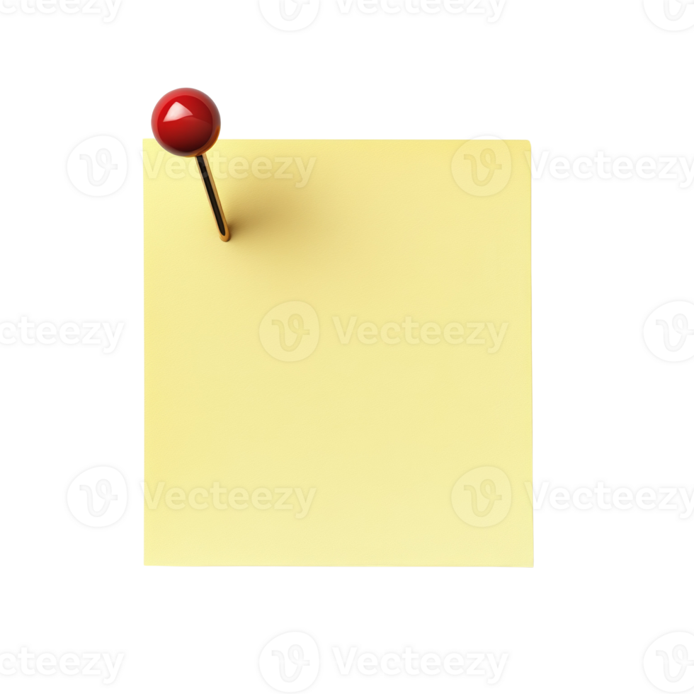 A yellow sticky note pinned with a red headed pin png