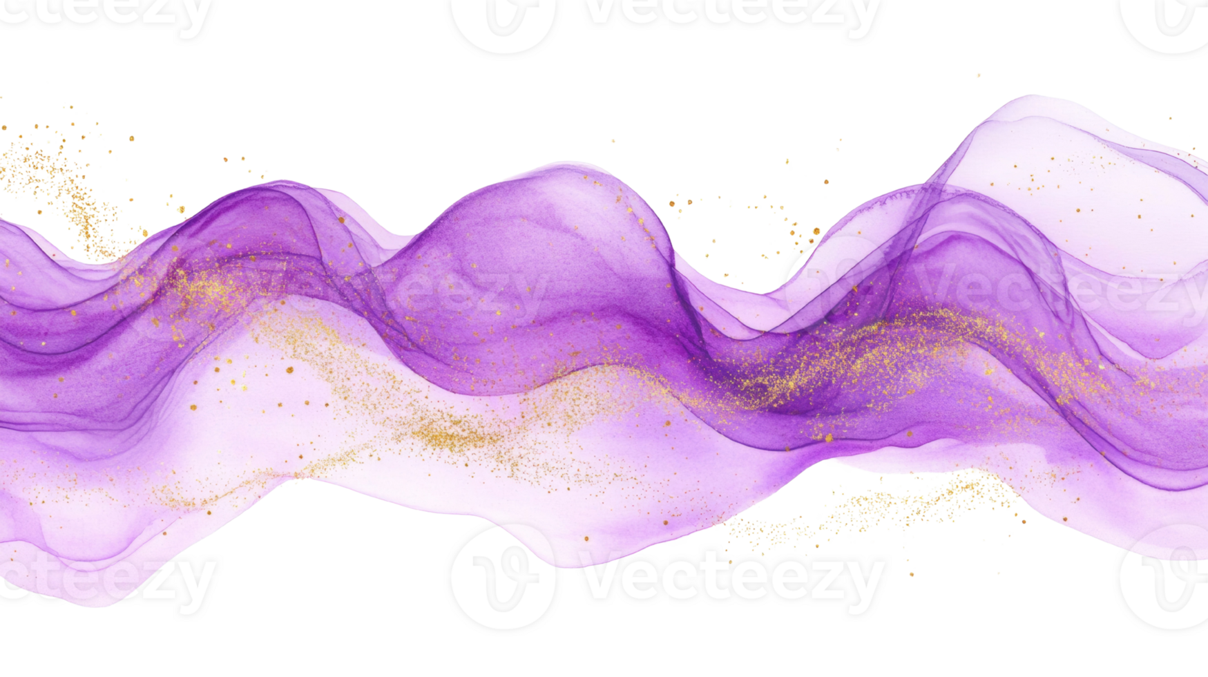 Abstract Purple Waves with Gold Glitter Design png
