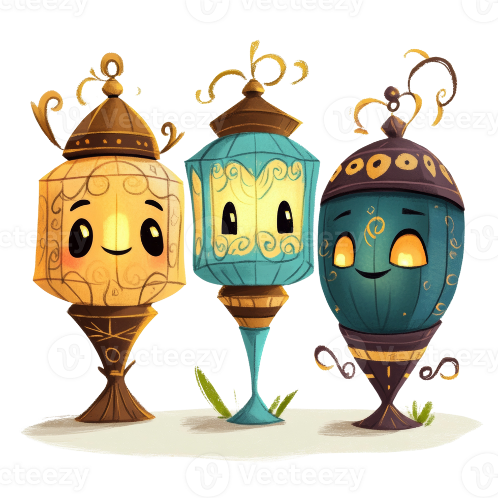 Three Adorable Cartoon Lanterns Light Up The Night png