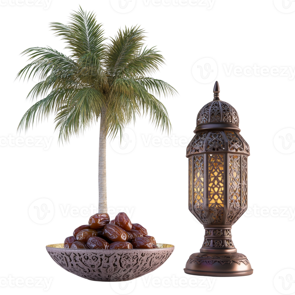 Palm Tree Dates and Ornate Ramadan Lantern png