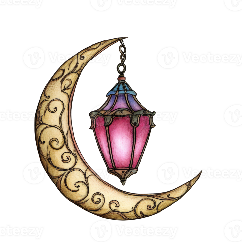 Ornate Crescent Moon Lantern Hanging Design png
