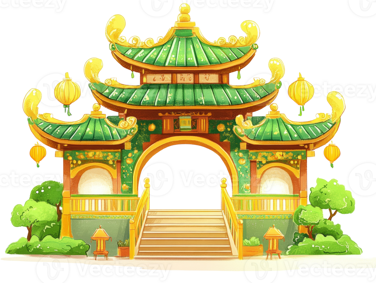 Elegant Green And Gold Asian Style Gateway png