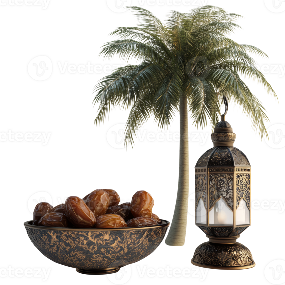 Dates Lantern and Palm Tree Symbolic Ramadan Image png
