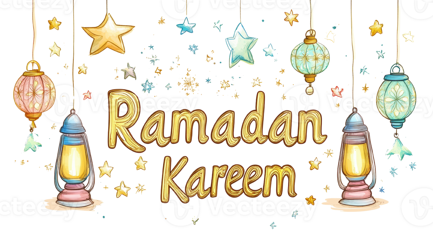 Ramadan Kareem Festive Lanterns Stars Greeting png